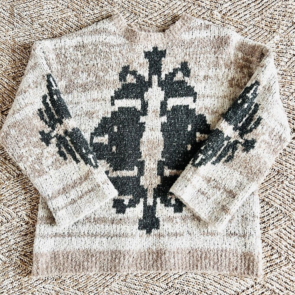 NWOT Nasty Gal Nordic Tan & Brown Thick Knit Chunky Sweater Viking Size Medium
